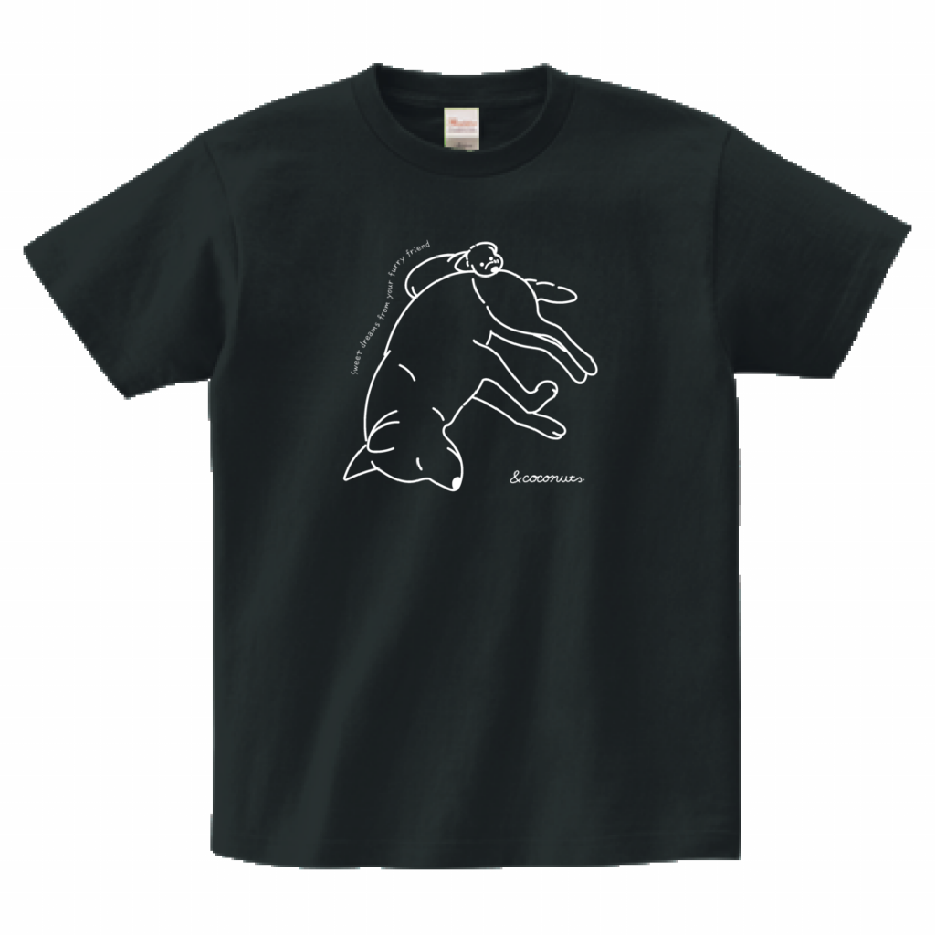 &coconuts 犬イラスト「おやすみ」Tシャツ ブラック 犬好き向けリラックスデザイン